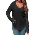 thumbnail image 2 of Women Deep V Neck Long Sleeve Oversized Casual Loose Fit Tunic Tops, 2 of 6