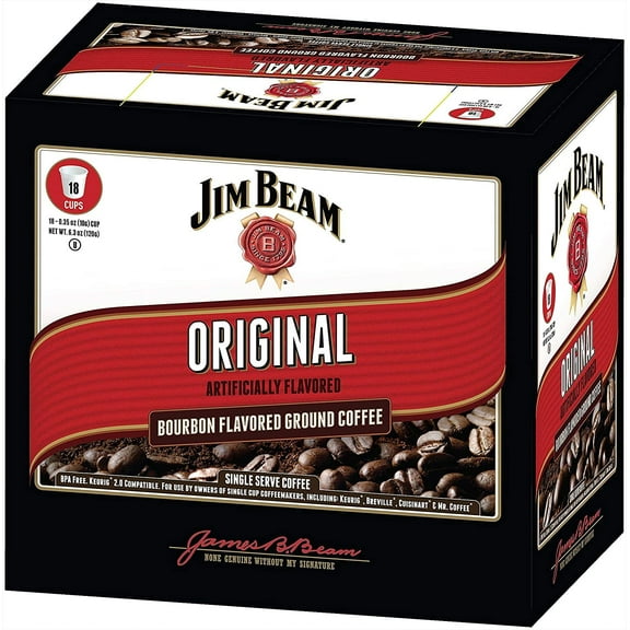 Jim Beam Original Bourbon Flavored Single Serve Coffee, 18 cups, Keurig 2.0 Compatible