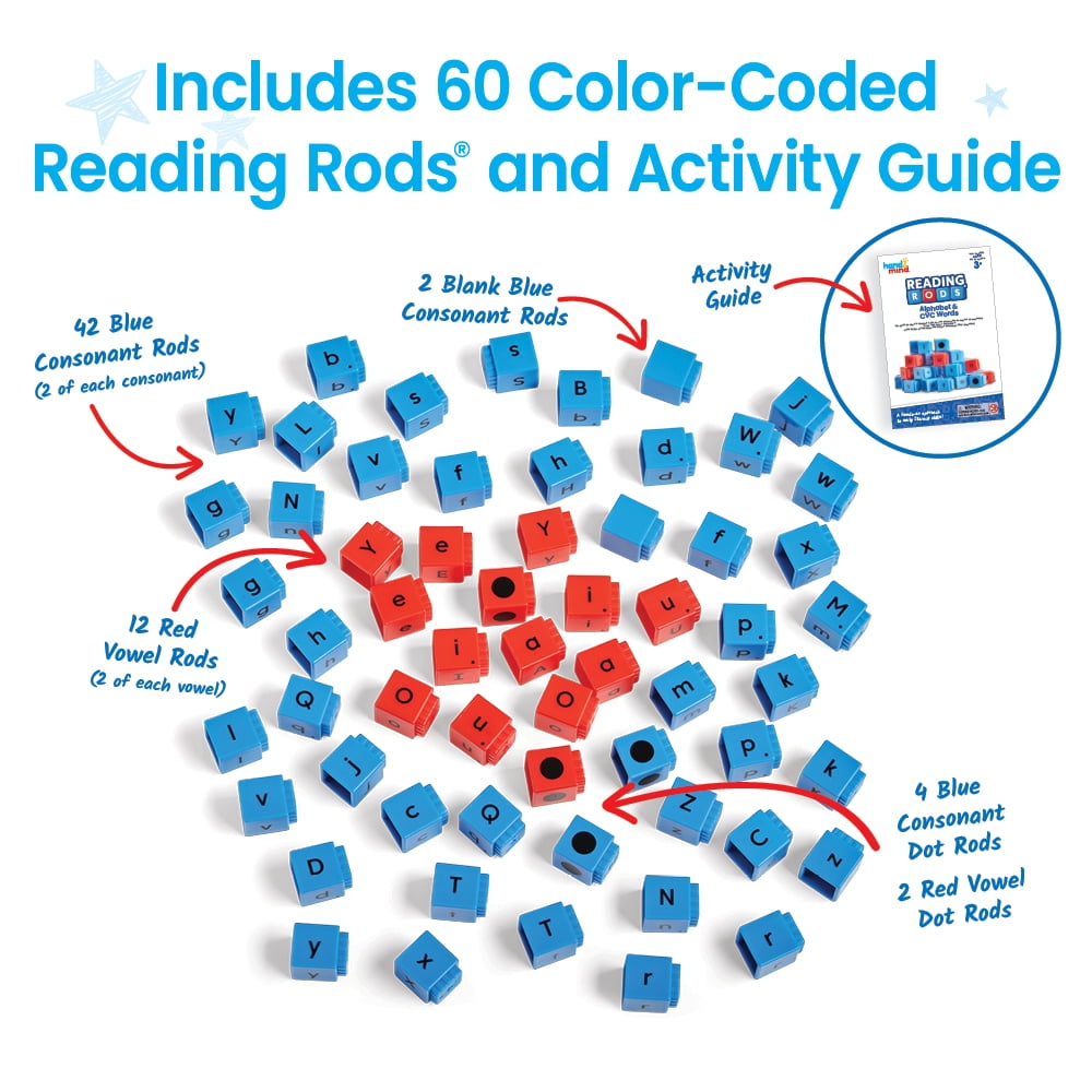 hand2mind Reading Rods Alphabet & CVC Words, Word Building Activities, Letter Blocks