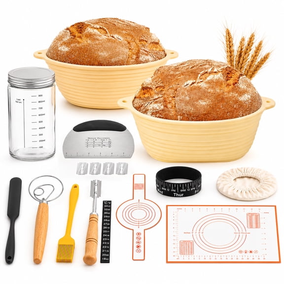 Sourdough Starter Kit, 9" Round & 10" Oval Bread Baking Supplies Tools, Bread Proofing Baskets Set with Bread Lame, Bread Making Tools Gift for Bakers