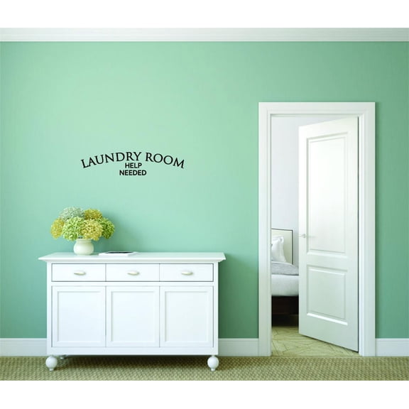 Decal Wall Sticker - Laundry Help Needed Sign Housekeeping Cleaning Home Decor Picture Art 8x20 Inches