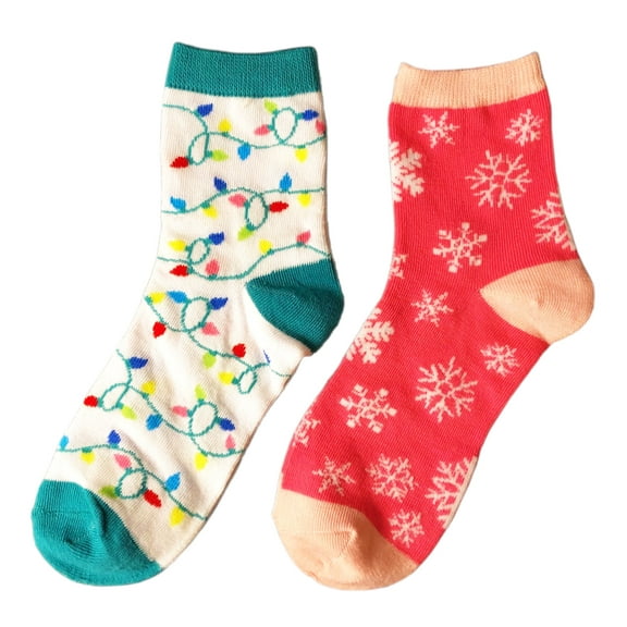 Keely's Womens Socks, Christmas Lights and Snowflakes, Fun Holiday Novelty Ankle Socks, Shoe Size: 4 - 10