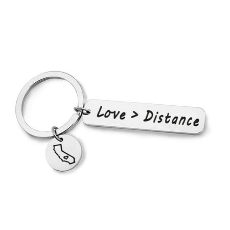 Myospark Long Distance Relationship Keychain Love Is Greater Than Distance Keyring Boyfriend Gift Girlfriend Gift Going Away Gift State