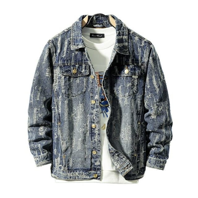 2022 Printemps et Automne Nouveau style Veste en Denim Décontractée pour Hommes Rétro de Rue Déchirée 6TG 7TG