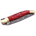 thumbnail image 3 of Laguiole Folding Damascus steel knife, 85" Long with 4" hand forged custom twist pattern Blade. Unshrinkable Wine color Raisen scale with brass bolster and Pommel. Cow hide leather sheath included, 3 of 5