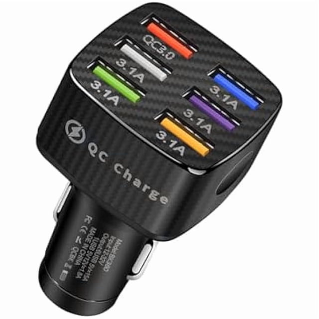 HAYAN Car Charger Adapter, 6 USB Multi Port Fast Charging Cigarette Lighter Charger Adapter, Car Fast Charger Include QC 3.0 and 5 Other Ports for Most Cell Phones, Car Accessories (Black)