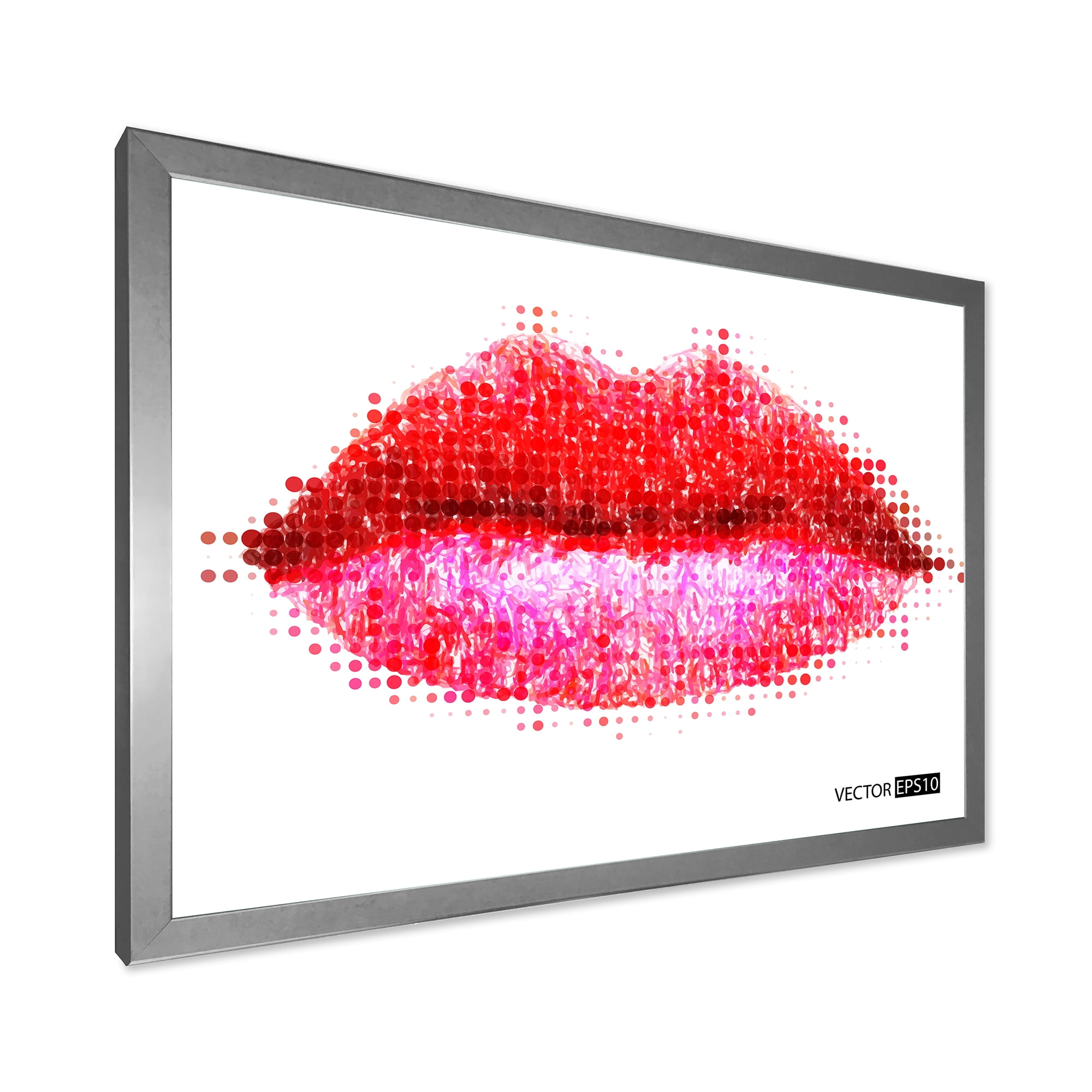 Designart 'Abstract Red Woman Lips in Pixels' Modern Framed Art Print