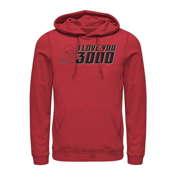 Men's Marvel Love You 3000 Iron Man Helmet  Pull Over Hoodie Red Large