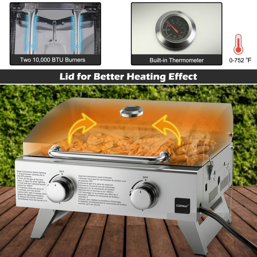 Spaco Stainless Steel Propane Grill with Lid for Outdoor Camping Tailgating Picnic Party-Silver, Camp Stove for Outdoor Cooking