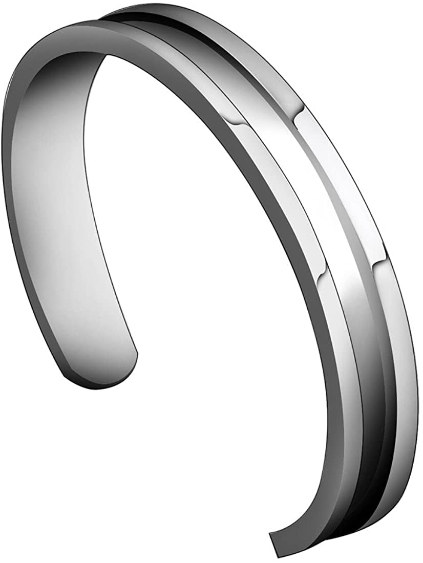 Grooved Hair Tie Bracelet Stainless Steel Cuff Bangle for Women