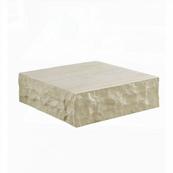 Fiberglass Square Center Coffee Table for Living Room 35.43'' with Imitation Stone Design, Modern & No Assembly Needed