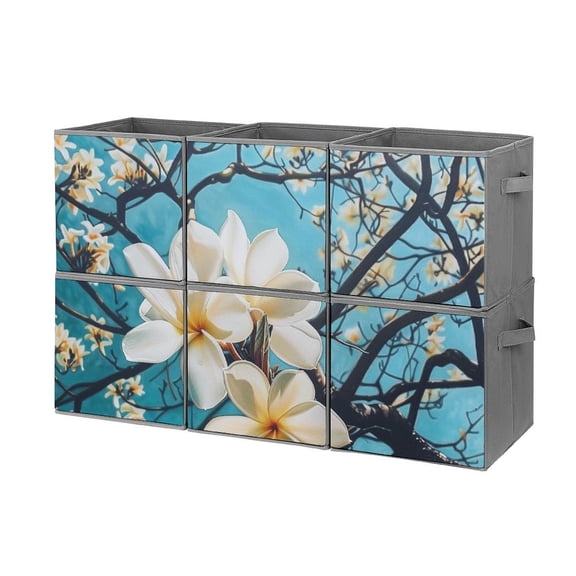 Collapsible Oxford Fabric Storage Cubes with Handles, Large Mid Foldable Oxford Cloth Bins Set of 2/6, Closet Organizers for Shelves Clothes Home Kitchen Toy - Plumeria Flowers