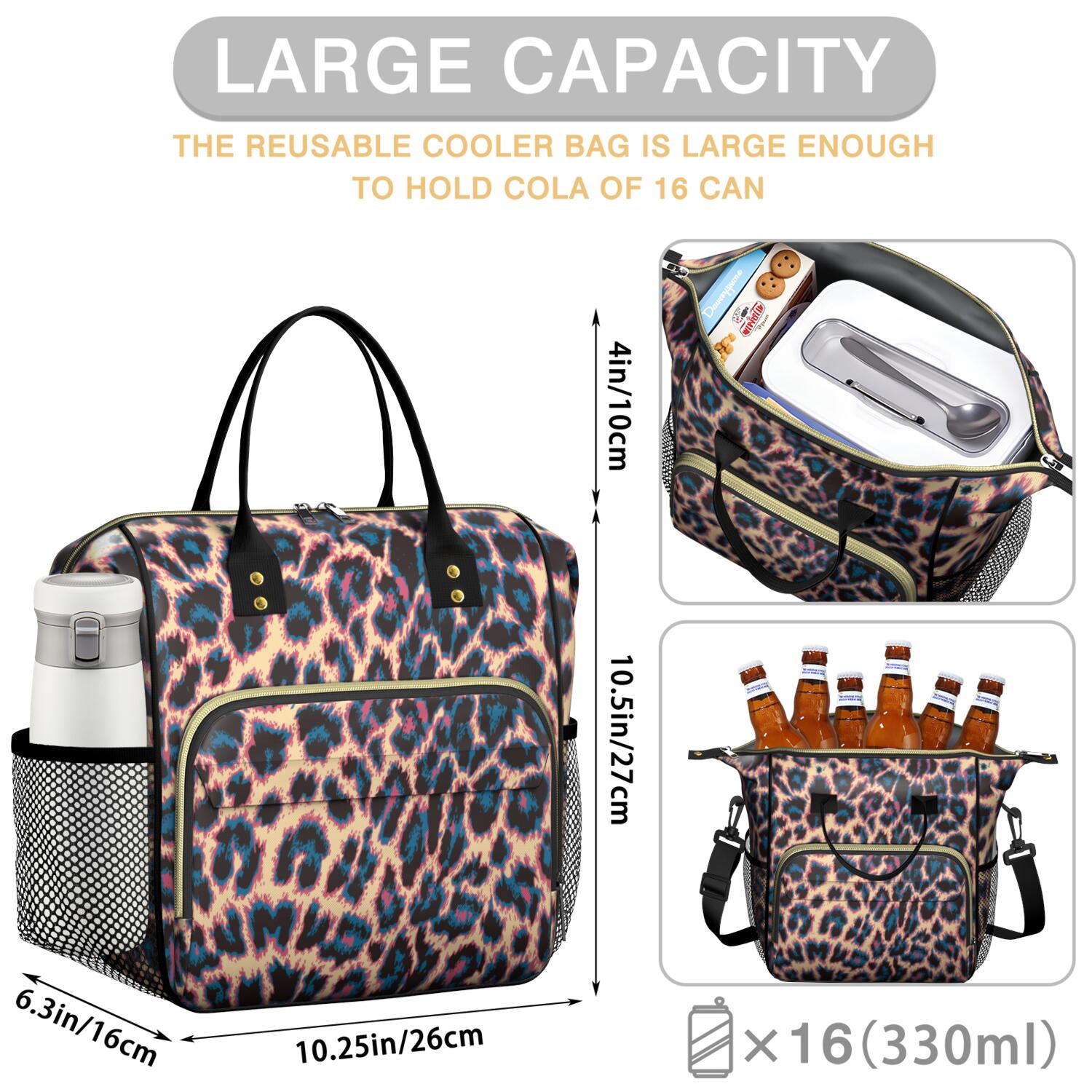 Leopard Print Pattern Womens Lunch Box for Work,Insulated Large Lunch Bag for Tween and Teen,Loncheras Para Mujer,Leakproof Adult Lunch Bag for Work,Beach,Travel,Picnic,Camping