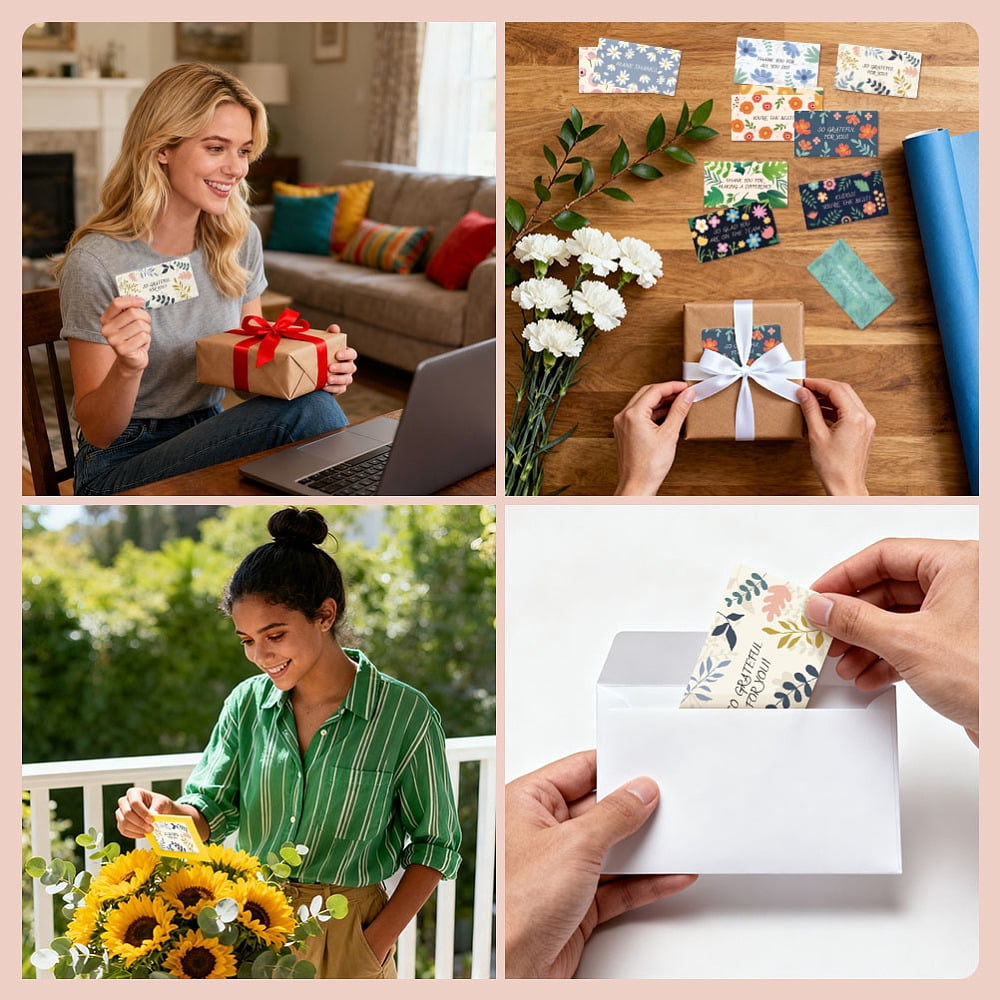 360 Sheets 12 Styles Thank You Greeting Cards for Mother's Day Valentine's Day Birthday Thanksgiving Day Flower 90x50mm 30 sheets/style