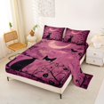 thumbnail image 2 of Homewish Halloween Black Cat Bed Sheets,Spooky Vine Print Full Size Sheets,Magenta Black,4pcs,1 Flat Sheet,1 Fitted Sheet and 2 Pillowcases, 2 of 6