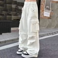 thumbnail image 6 of Dagugfen Cargo Pants for Teens Elastic Waist Loose Fitted Full Length Pants Casual Daily Wear Street Fashion Pants with Multi Pockets(7-8Years,White), 6 of 6