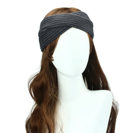 - Women Winter Ear Warmer Headwrap Double Color Headband Knit Flower Hairband