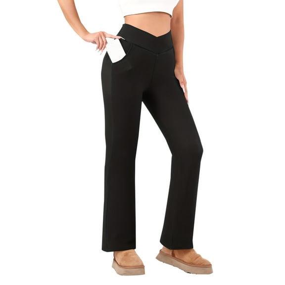 cocolona Womens Fleece Lined Leggings Winter Warm High Waist Straight Leg Yoga Pants Business Casual Work Dress Pants