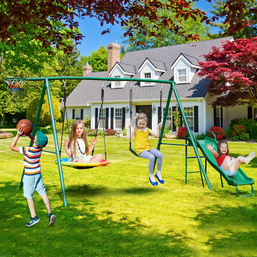 Details about   Home Swing Set For Backyard Playground Slide Fun Playset Outdoor Toddler Kid 