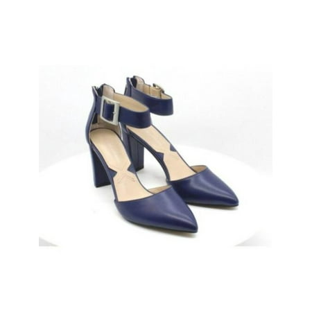 

ADRIENNE VITTADINI Womens Navy Covered Heel Adjustable Strap Cushioned Nerice Pointed Toe Block Heel Zip-Up Dress Pumps 8.5 M