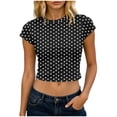 thumbnail image 2 of Byworldtasic Y2k Tees for Women Short Sleeve Polka Dot Shirt Tops Slim Fit Aesthetic Streetwear T Shirt, 2 of 6