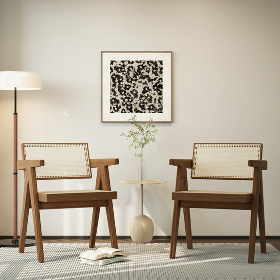 NessCarsti Modern Solid Wood Dining Chairs Set of 2 with Rattan Back, 18.11-Inch, for Dining Room, Kitchen, Living Room