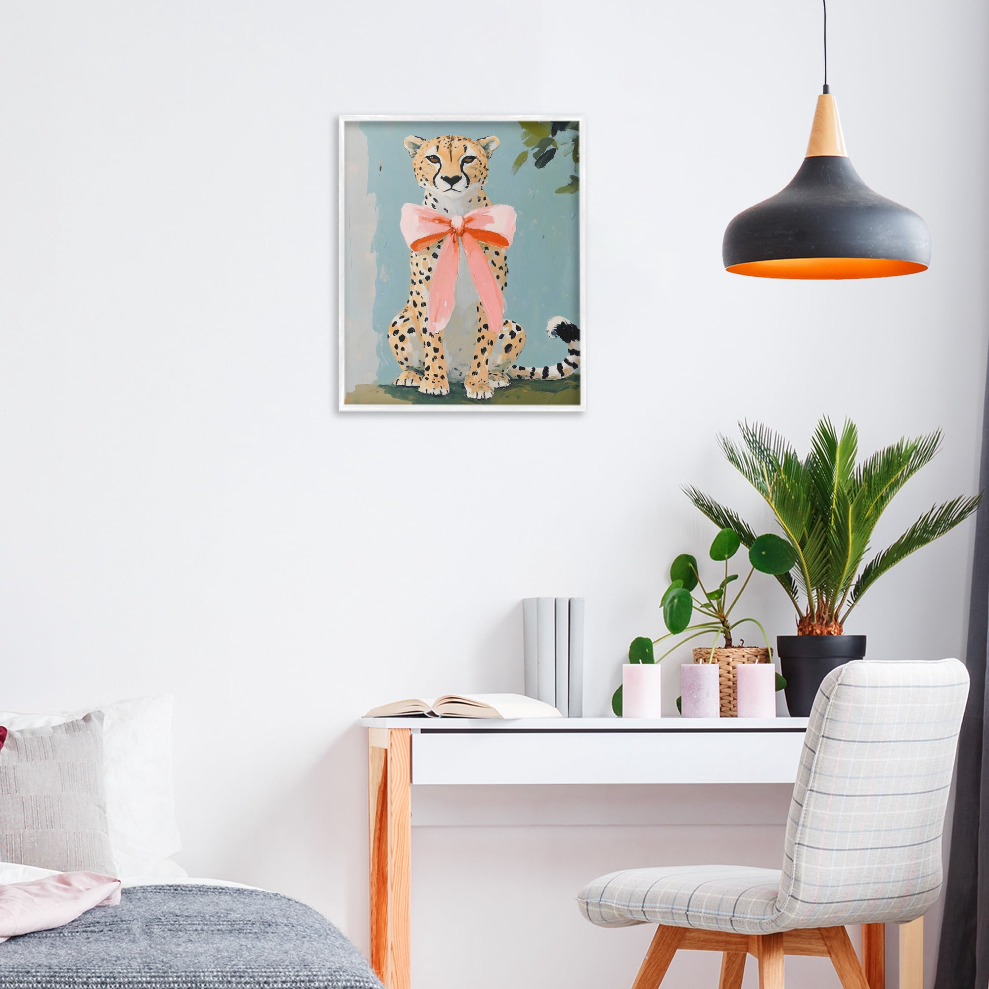 Stupell Industries Cheetah with Big Pink Bow White Framed Giclee Art, design by The Prints Vibe