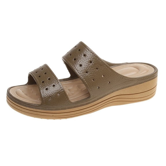 LOVZFMLL Wedge Sandals for Women Two Straps Slip On Open Toe Comfort Walking Clogs with Arch Support Casual Summer Beach Vacation Shoes Brown 6