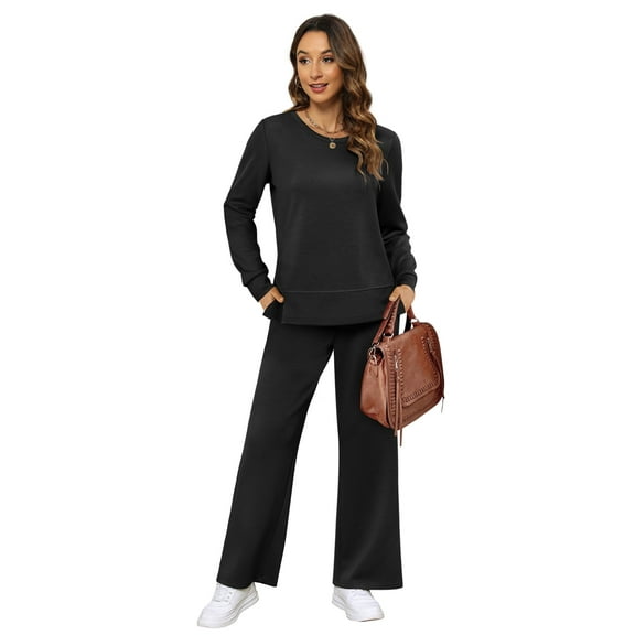 Ronuti Women's 2 Piece Lounge Sets Side Slit Outfits Wide Leg Tracksuit Comfy Loungewear Fashion Sweatsuit S-3XL