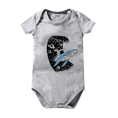 

Unisex Baby Onesie Clothing Summer Solid Color Surfing Spaceman Cartoon Print Day Short Sleeve Crawl Romper Clothes 0 To 24 Months Kids