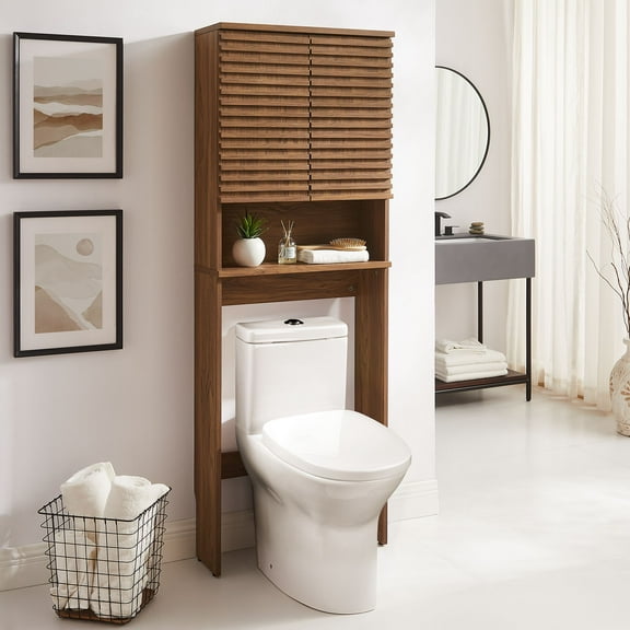 Modway Render Over the Toilet Bathroom Storage Cabinet in Walnut