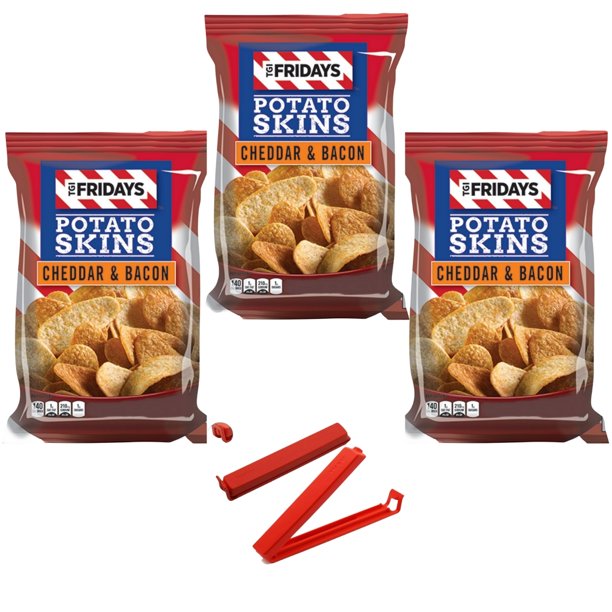 Tgi Friday S 4 Oz Cheddar Bacon Potato Skins Chips 3 Bags And 1 Chip Clip Walmart Com Walmart Com