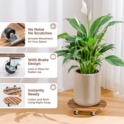 Bamworld 2 Pack Plant Stands Outdoor Plant Caddy with Wheels 12in Rolling Plant Stand with Wheels Planter Caddy Flower Cart Plant Dolly for Heavy Duty Large Plants Plant Rollers