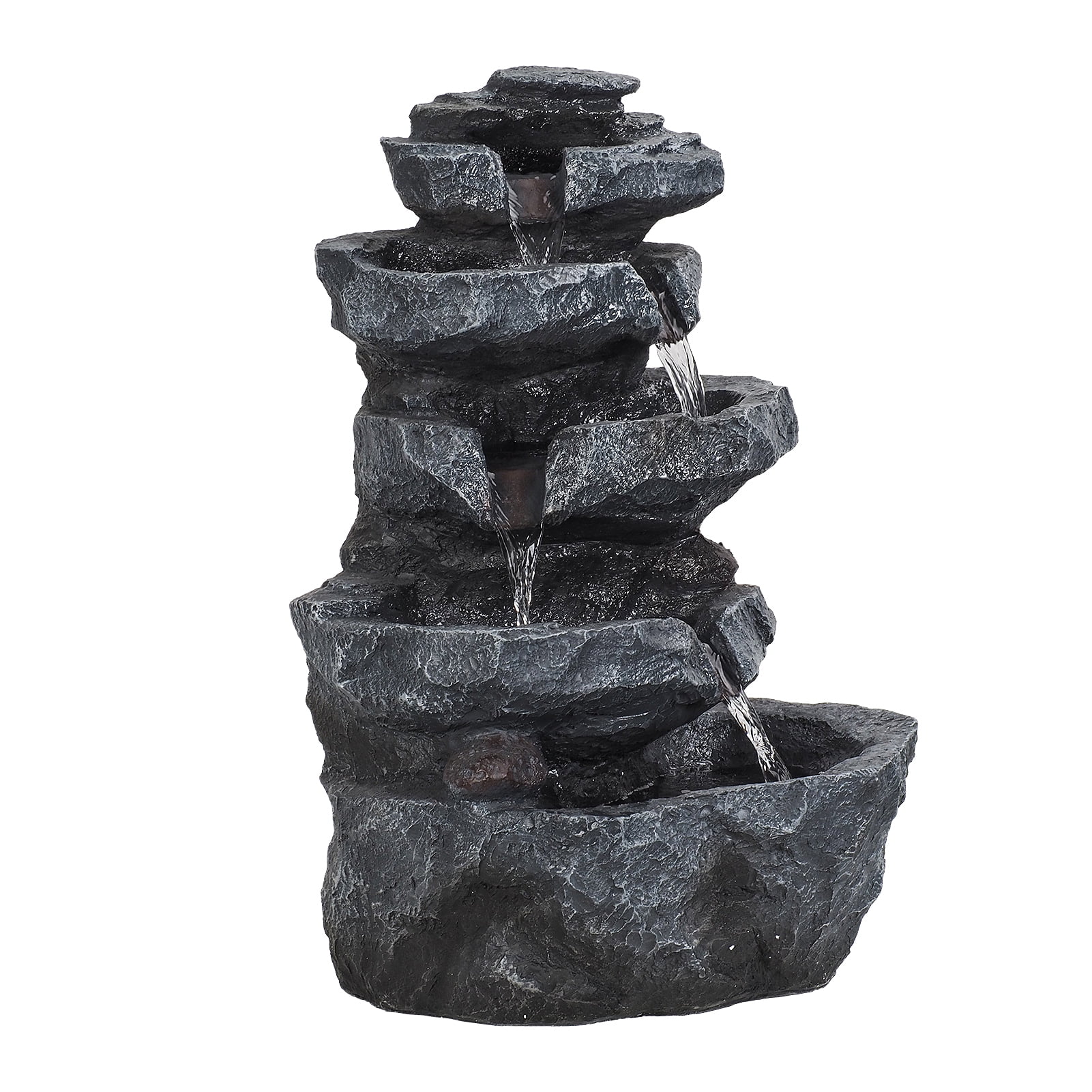 5-Tiered Cascading Rock, 22" High Outdoor Garden Waterfall with LED Lights And Pump, Resin Water Fountain for Garden, Patio, Yard, Deck Decor