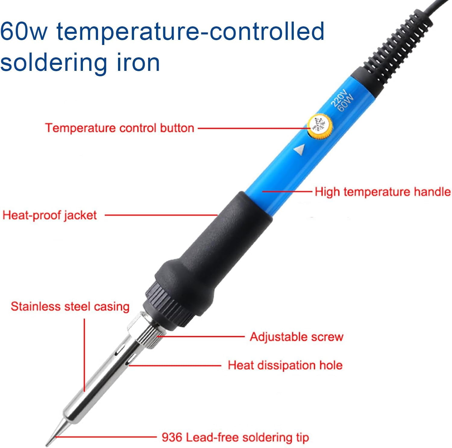 Soldering Iron Kit, 60W Adjustable Soldering Tool with Digital Temperature Control, Sturdy Electric Iron for Circuit Board Repair Electronics Computer