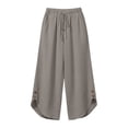 thumbnail image 6 of Lenpel Linen Pants Women Cotton Elastic High Waisted Drawstring Side Button Cropped Wide Leg Pants Baggy Casual Trousers, 6 of 6