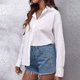 thumbnail image 3 of Blusa holgada Manga larga Sin espalda Color puro Cuello en V Camisa casual de moda para mujer Blanco S, 3 of 6