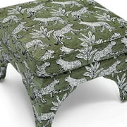 TOV Furniture Raji Olive Green Leopard Jacquard Ottoman