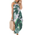 thumbnail image 1 of FcBaudy Robe Sans Manches à Col Rond, Robes d'Été pour Femmes, Robes Boho Maxi d'Été pour Femmes Robe Décontractée d'Été Sans Manches Fendue Longue Robe de Plage avec Poches, 1 of 7