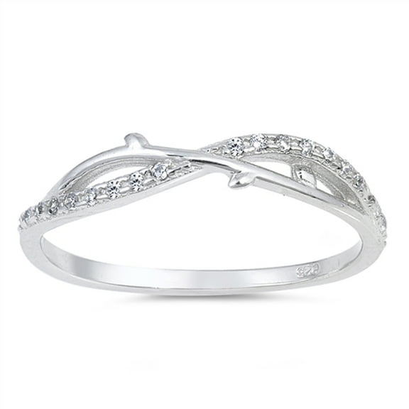 Sterling Silver Clear CZ Criss Cross Thorn Infinity Knot Promise Ring White 925 Female Size 8