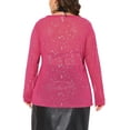 thumbnail image 4 of DARING DIVA Women's Plus See Through Mesh Long Sleeve Crew Neck Party Blouse 3X Hot Pink, 4 of 6
