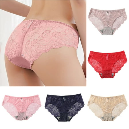 

ZRBYWB Women s Underwear 5-Pack Of Bottomed Waist Diamond Lace Underwear With No Breathable Ultra Thin Transparent Mesh Women s Triangle Pants Panties For Women