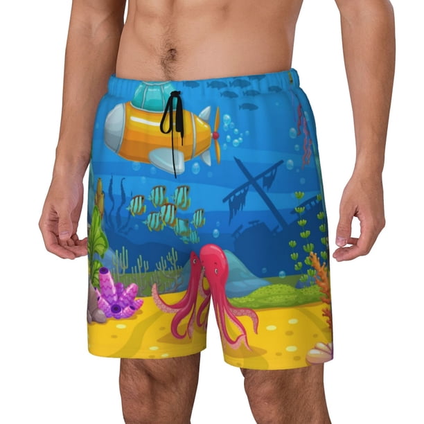 Balery Submarine And Landscape Bañador para hombre, shorts de playa de secado rápido con entrepierna y forro de compresión-Small