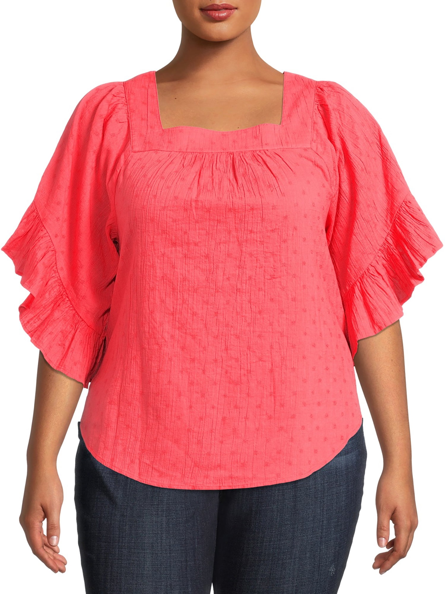 Landscape Square Neck Peasant Top in Hot Tones