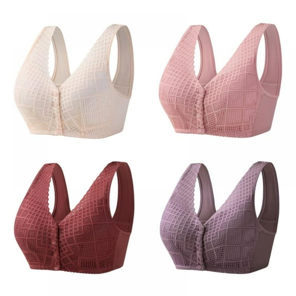 Xmarks 4 Pack Convenient Front Button Bra Sleep Bras Front Closure Everyday Sports Bras for Middle Aged Elder Woman 36/80