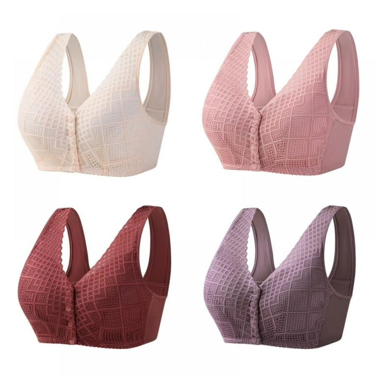 Xmarks 4 Pack Convenient Front Button Bra Sleep Bras Front Closure Everyday  Sports Bras for Middle Aged Elder Woman 46/105 