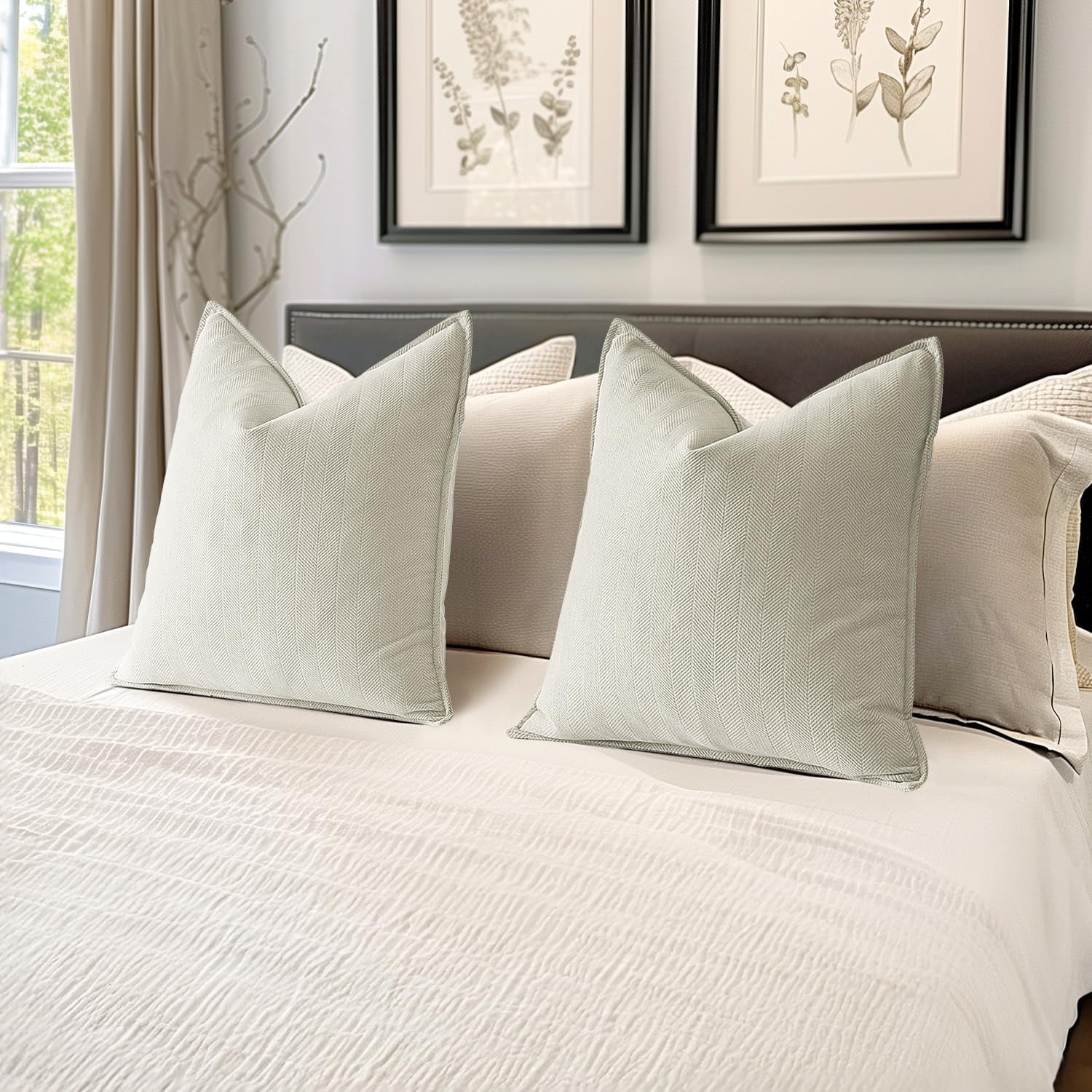 Pack of 2 White 20x20 Inch Decorative Pillow Covers Soft Chenille Couch Throw Pillows Farmhouse Cushion Covers for Sofa Bedroom Living Room