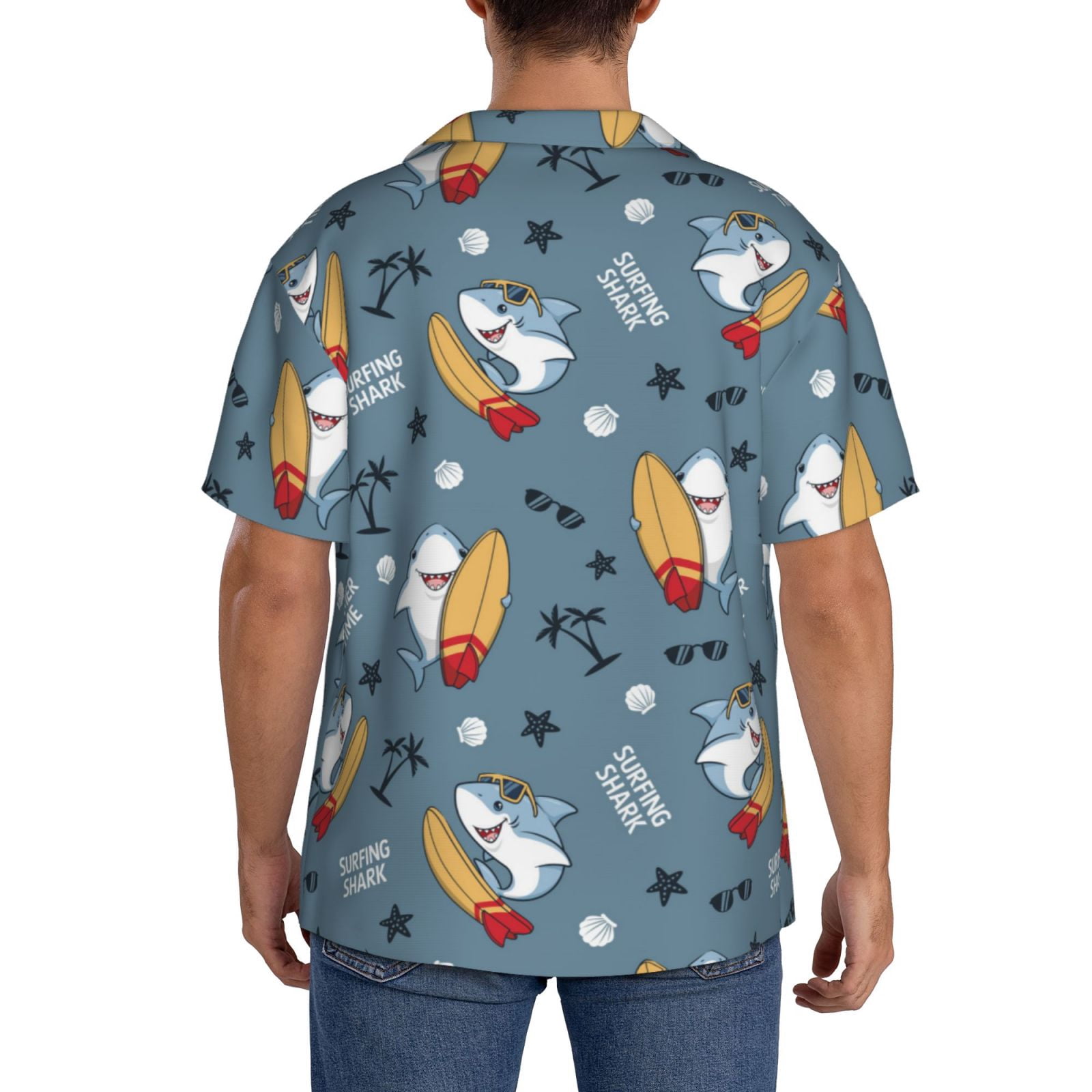 Kdxio Men's Hawaiian Shirt for Men Short Sleeve Shirt Surf Shark Summer Casual Holiday Beach Button Down T-Shirts