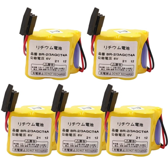 5 PCS BR-2/3AGCT4A 6V 4400mAh Replacement Battery for Panasonic FANUC A98L-0031-002 with Black Plug
