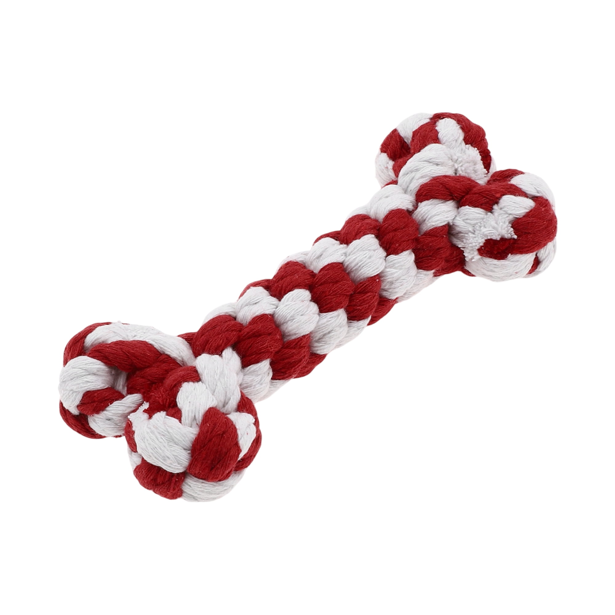 Unique Bargains Durable Braided Cotton Bone Shape Dog Chew Rope Red White